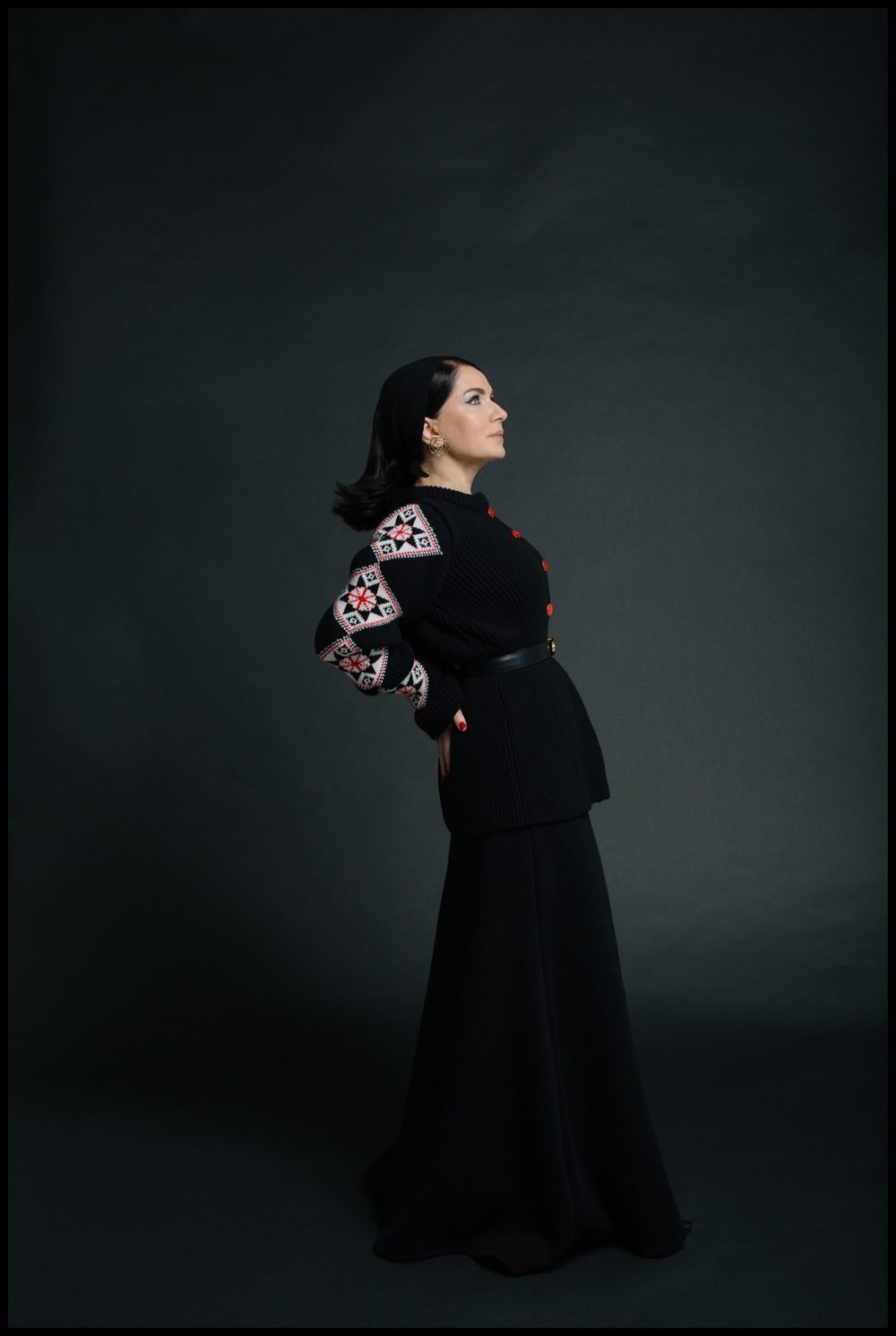 Woman in a black knitted jacket